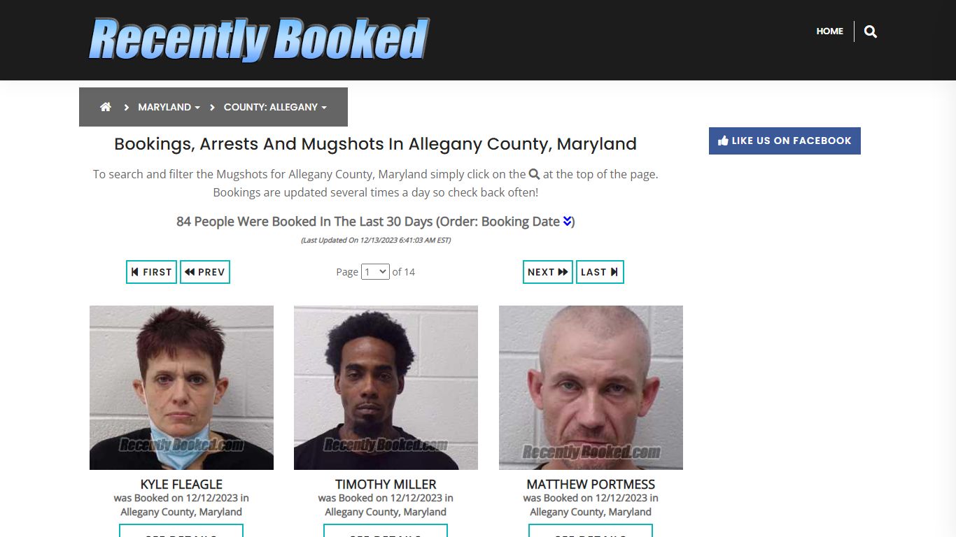 Bookings, Arrests and Mugshots in Allegany County, Maryland